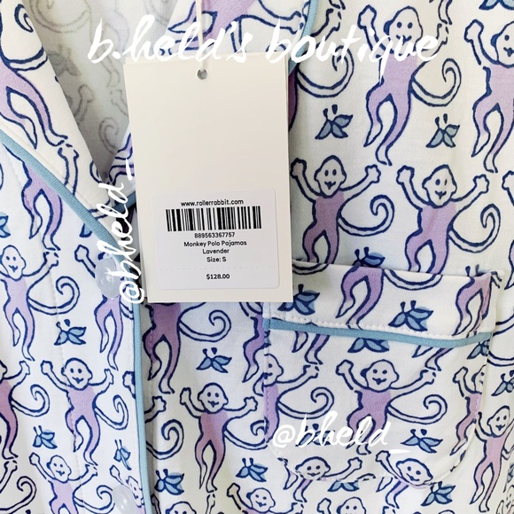 Roller Rabbit Monkey Polo Pajamas in Lavender Monkey Purple Blue Size S New NWT - Picture 6 of 17